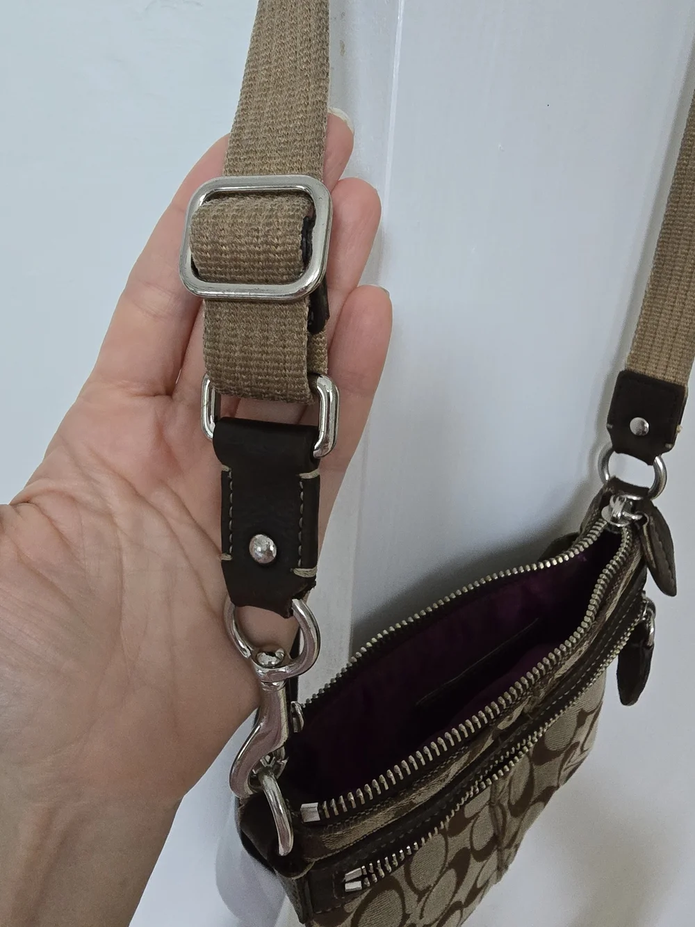 Vintage Coach Brown Signature Canvas Crossbody Bag